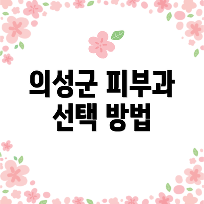 의성군 피부과 선택 방법