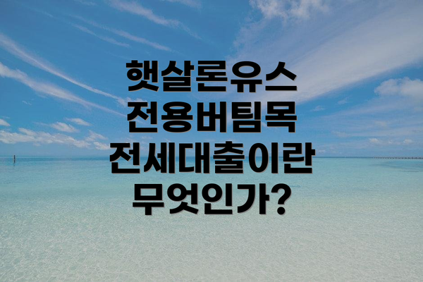 햇살론유스 전용버팀목 전세대출이란 무엇인가?